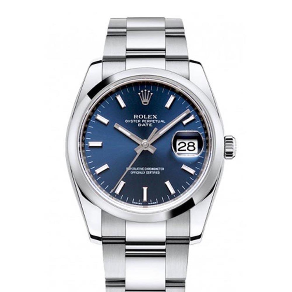 Rolex Oyster Perpetual Date 34 Blue Dial Stainless Steel Men's Watch 115200