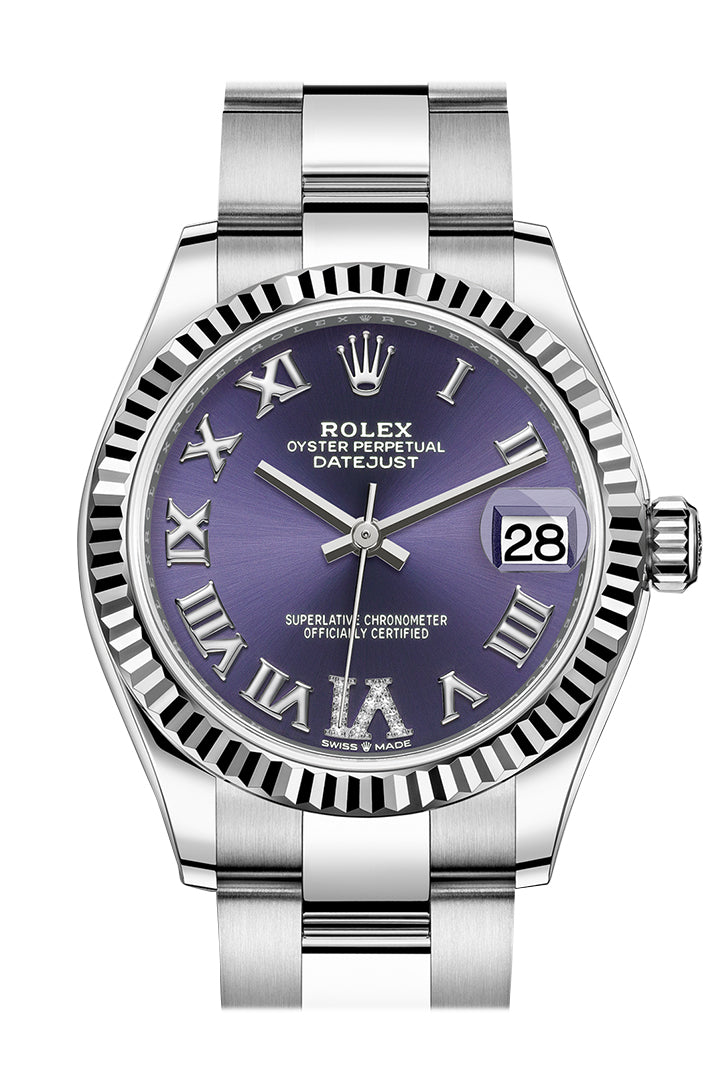 Rolex Datejust 31 Aubergine Dial Set Diamonds Dial Fluted Bezel Ladies Watch 278274