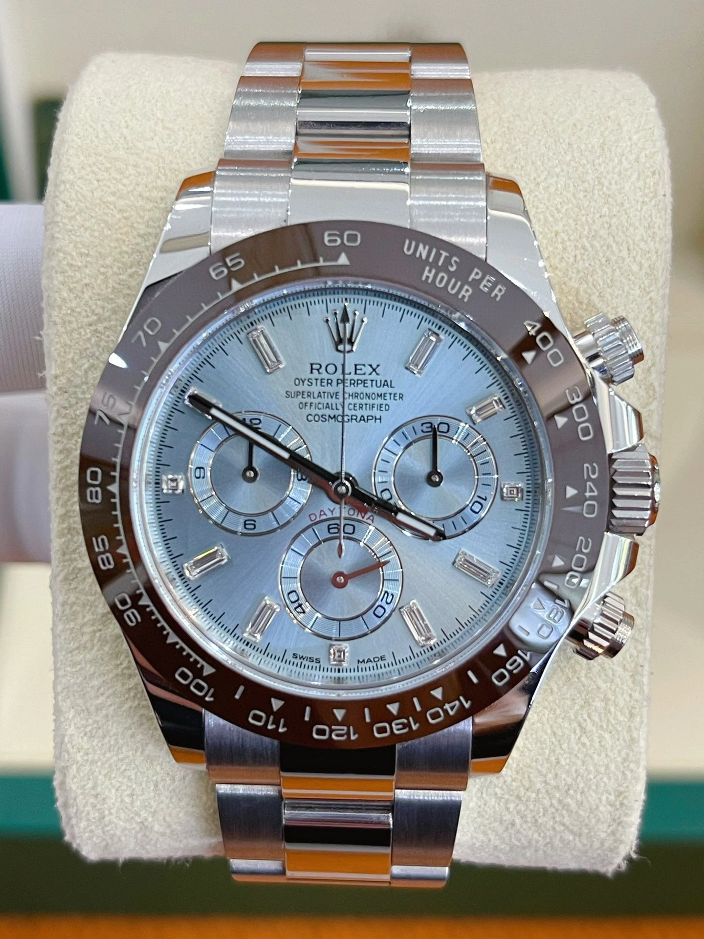 Cosmograph Daytona Ice Blue 8 Baguette Diamond Platinum Mens Watch 116506