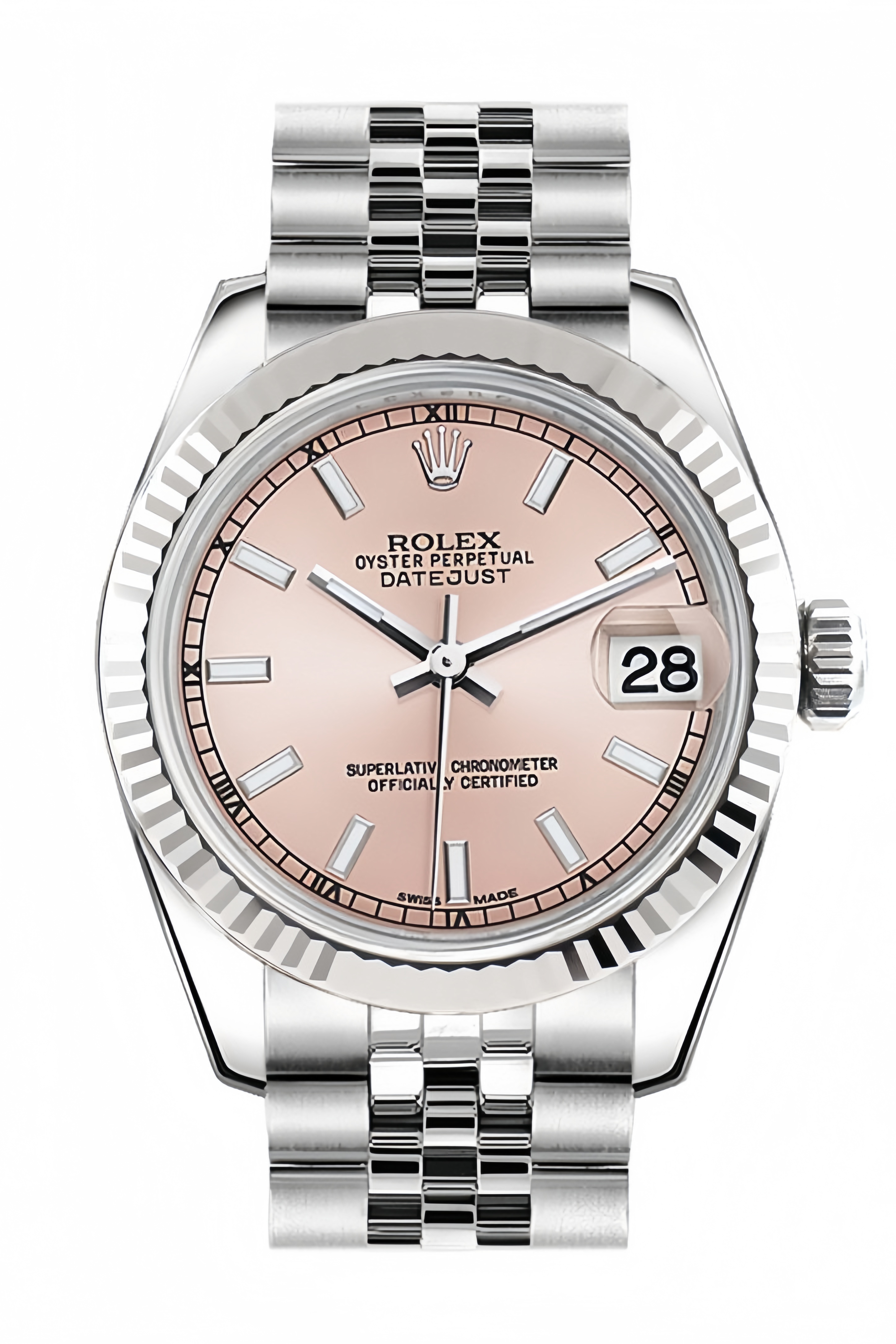 Datejust 31 Pink Dial White Gold Fluted Bezel Jubilee Ladies Watch 178274