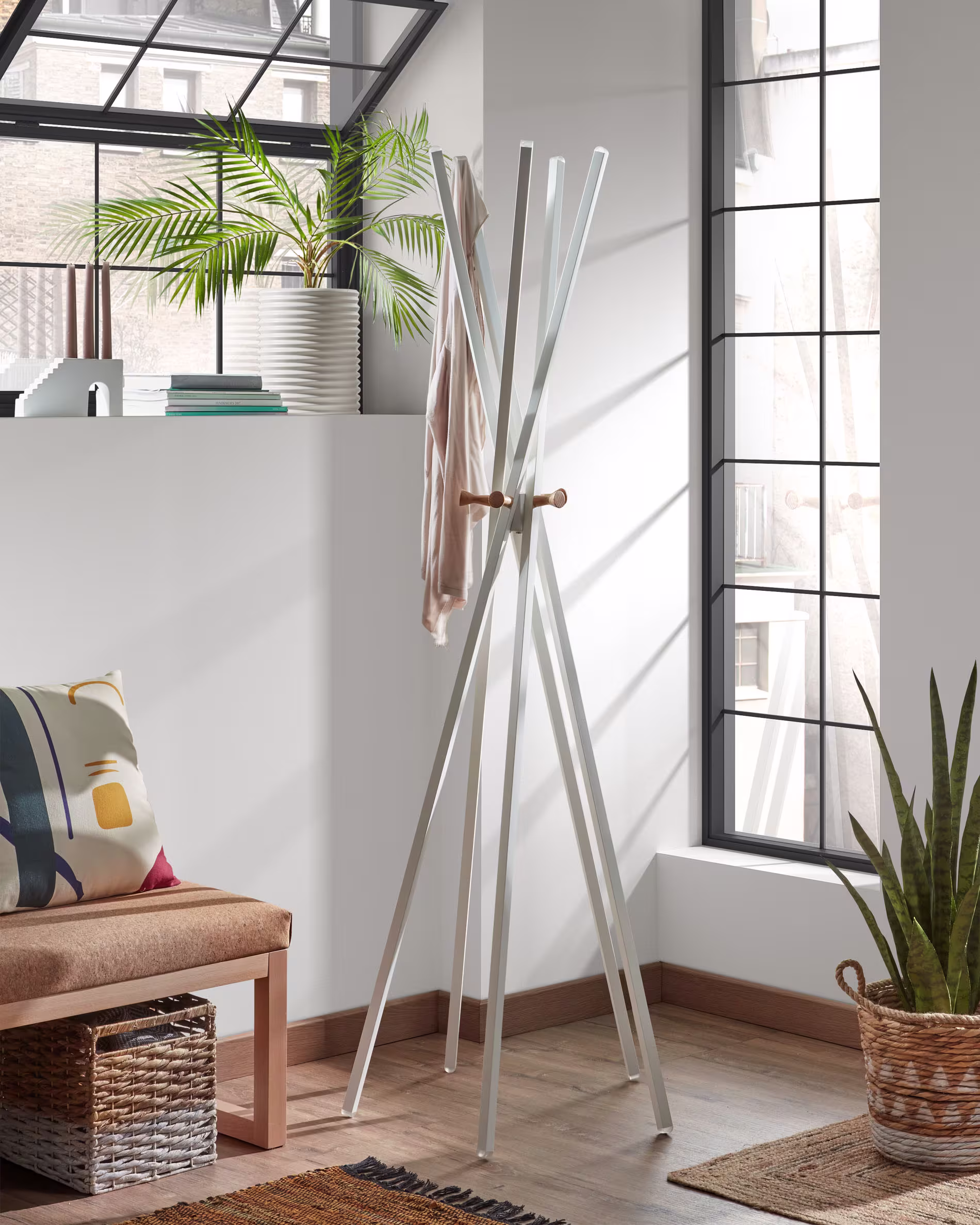 Perchero Chelsey acero blanco y madera maciza de caucho 170 cm