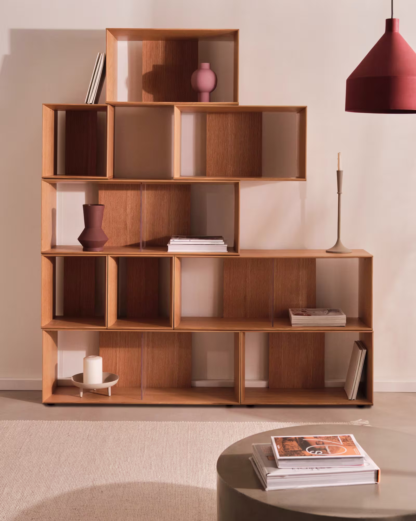 Set Litto de 6 estanterías modulares de chapa de roble 101 x 152 cm