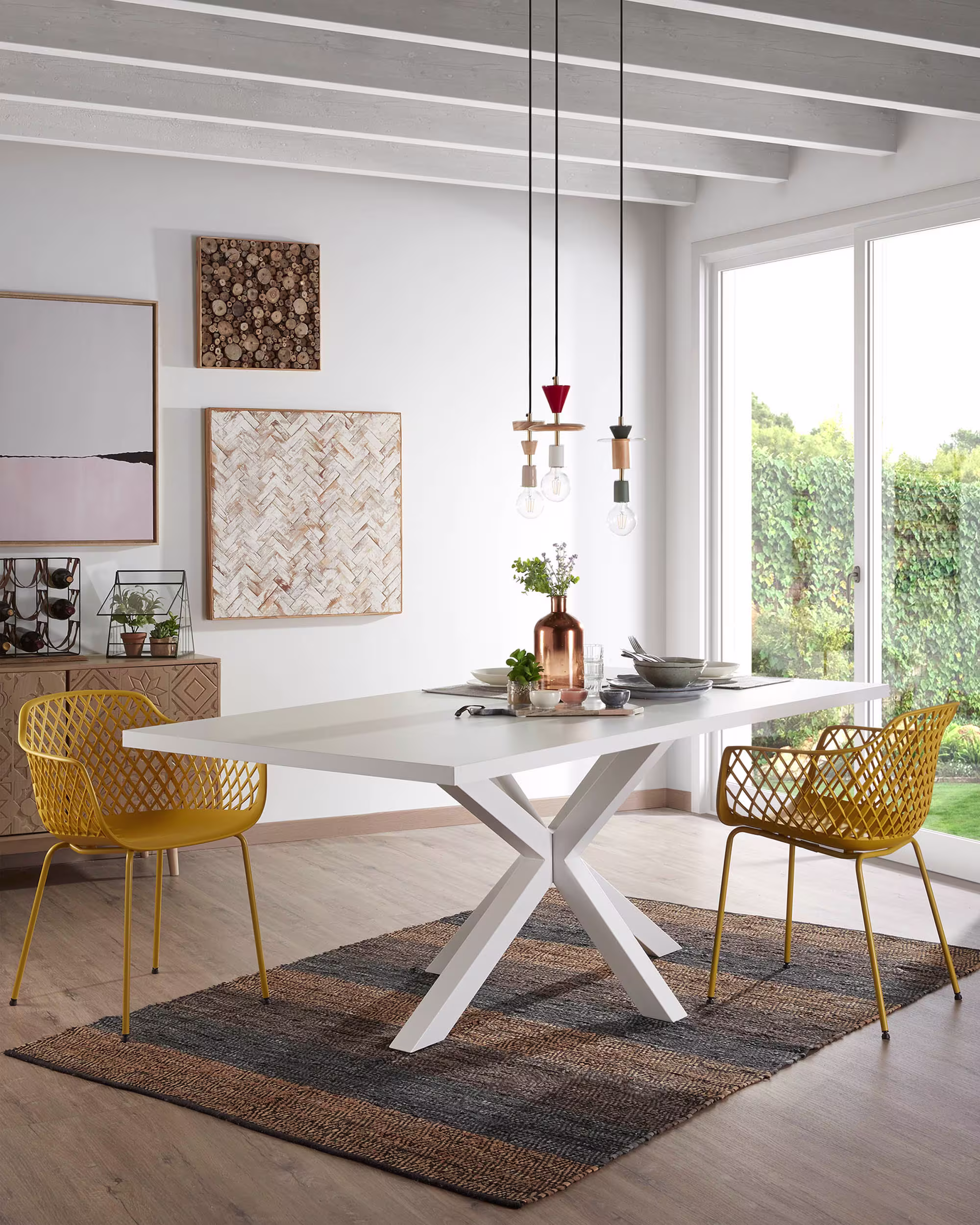 Mesa Argo 200 x 100 cm melamina acabado blanco patas de acero acabado blanco