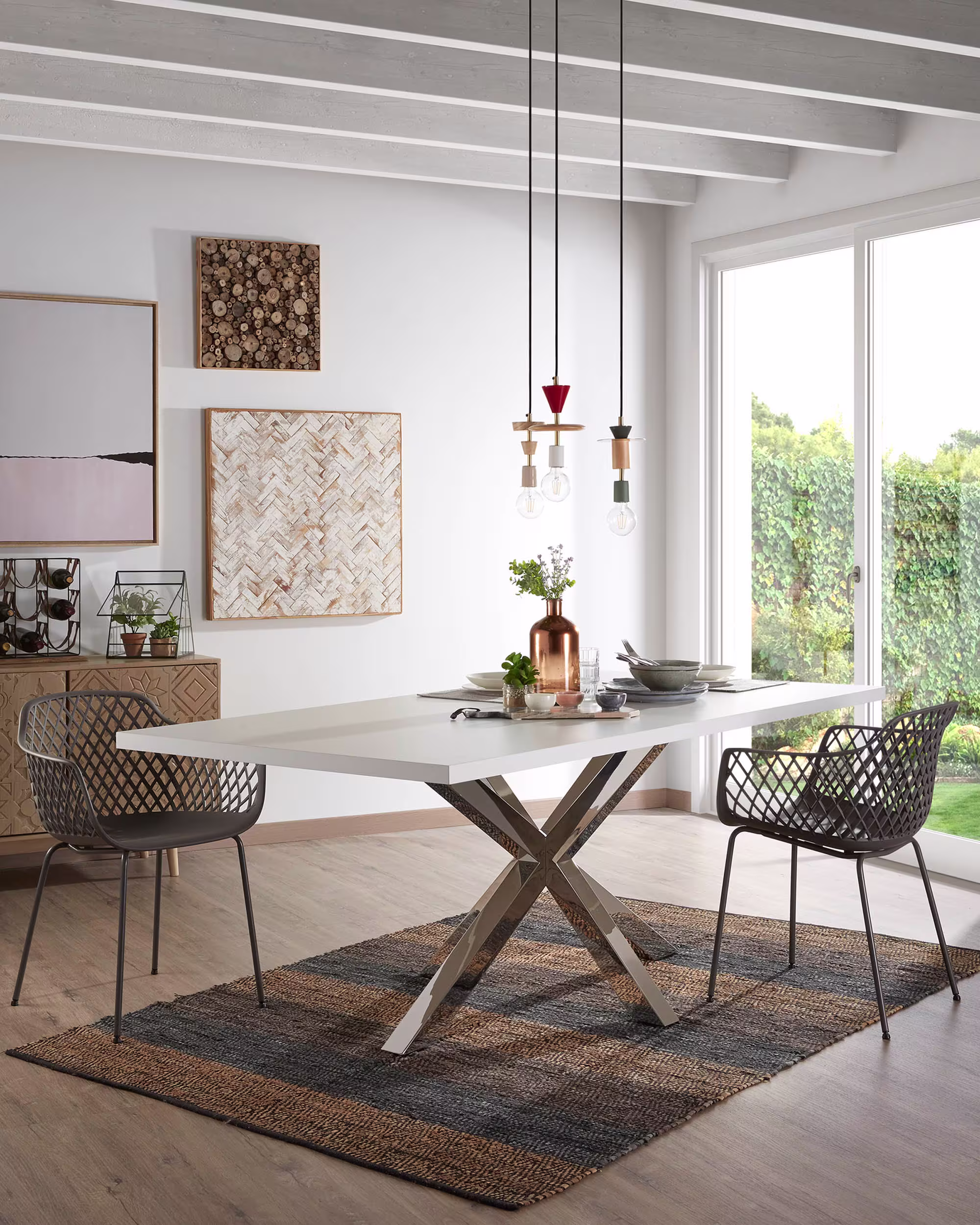 Mesa Argo 200 x 100 cm melamina acabado blanco patas de acero inoxidable