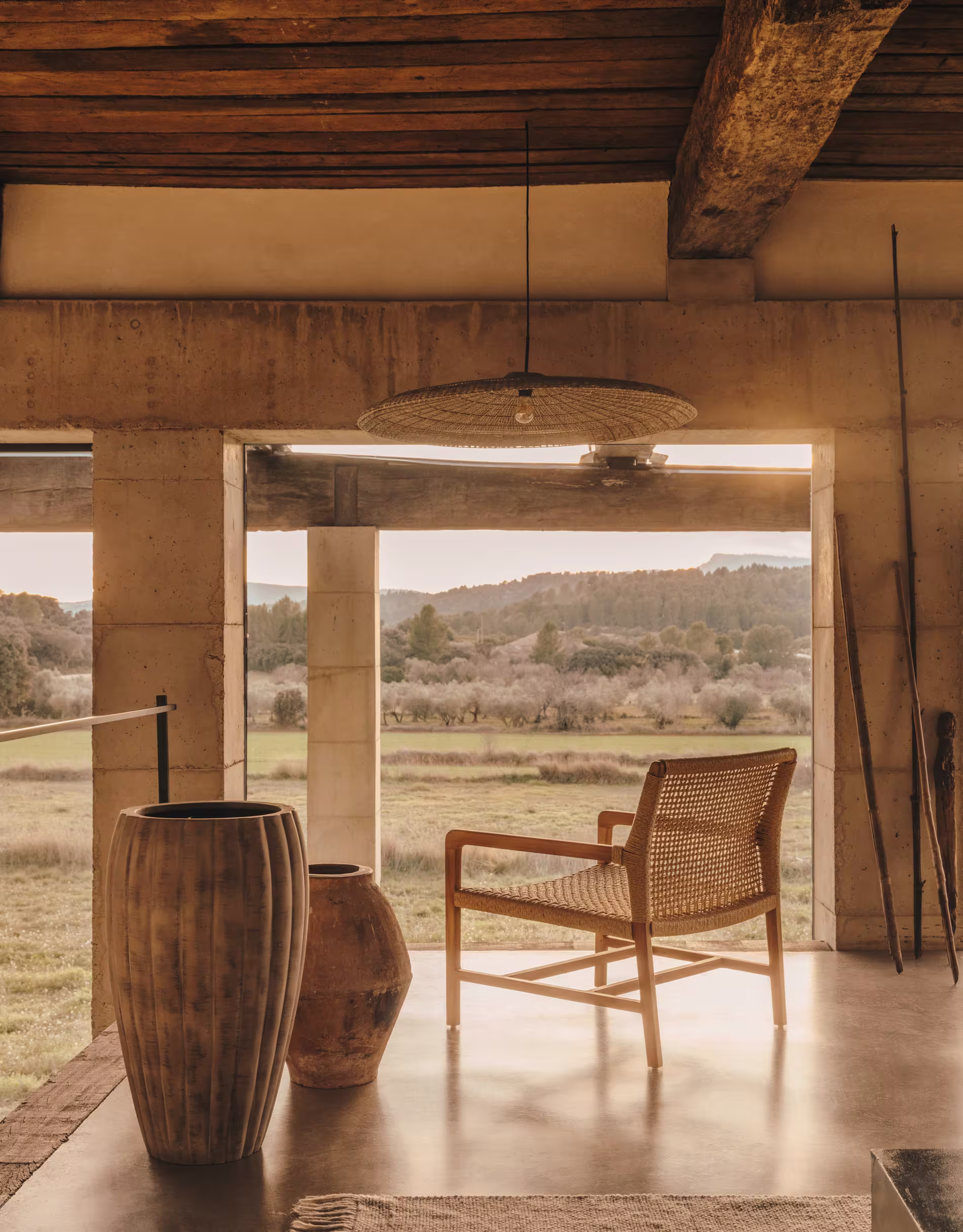 Pantalla para lámpara de techo Cruilles de fibras naturales con acabado natural Ø 100 cm