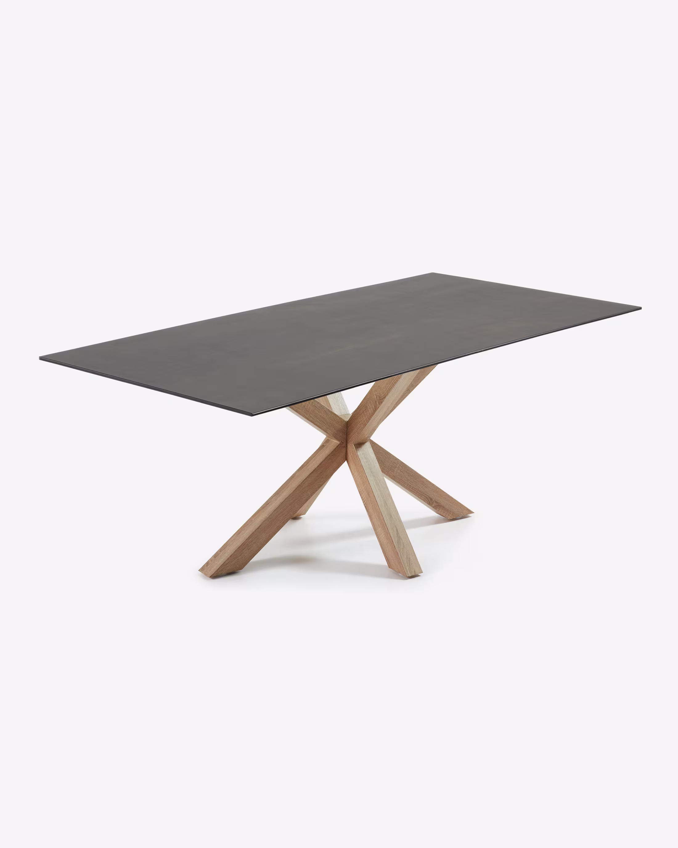 Mesa Argo porcelánico y patas de acero con acabado madera 200x100 cm