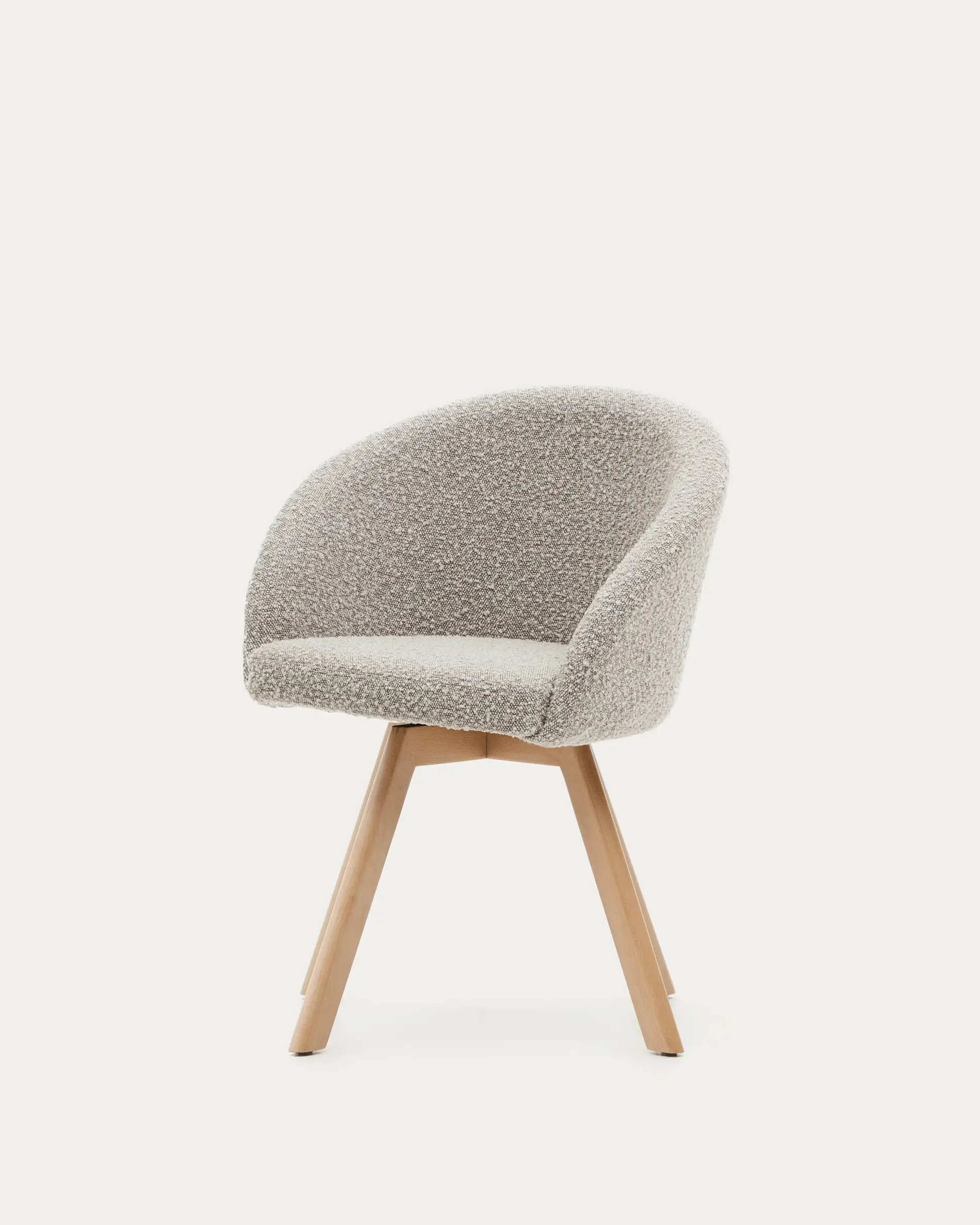 Silla giratoria Marvin borreguito gris y patas de madera maciza haya con acabado natural