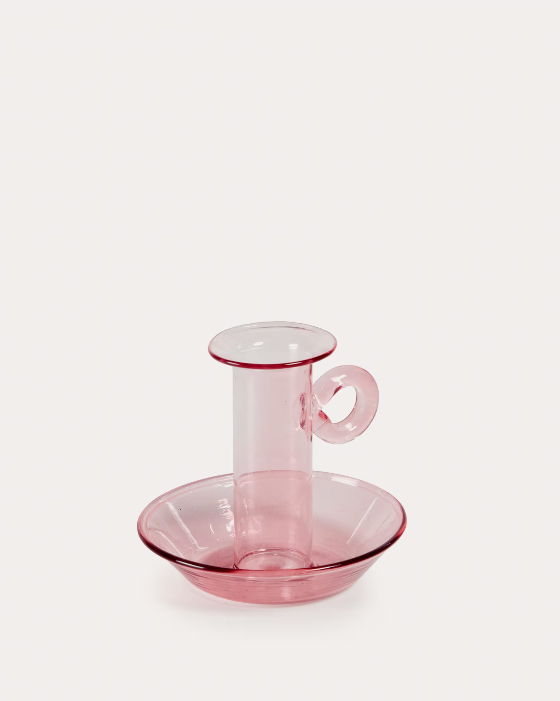 Candelabro pequeño Yumalay de vidrio rosa