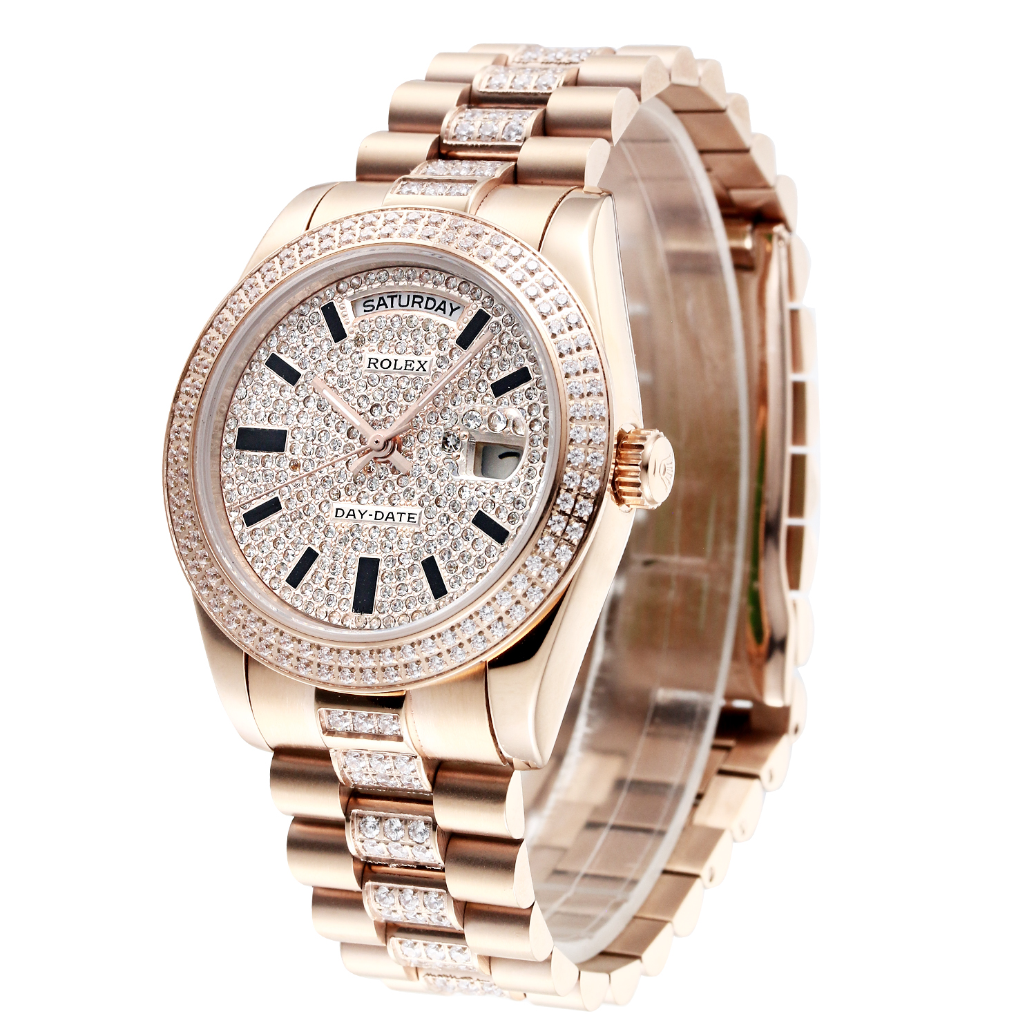 Day Date 228345RBR Rose Gold Strap Stick Markers Watch 41MM