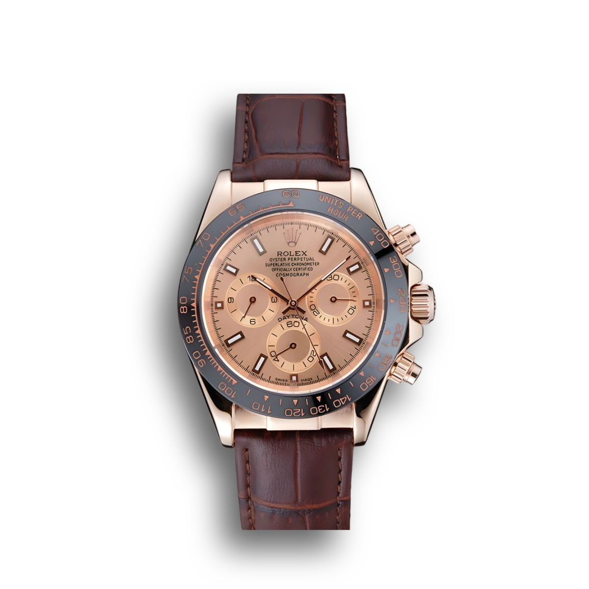 Cosmograph Daytona Brown Dial Rose Gold Case Brown Leather Bracelet 1454243