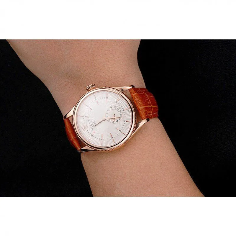 Swiss Cellini White Dial Rose Gold Case Light Brown Leather Strap