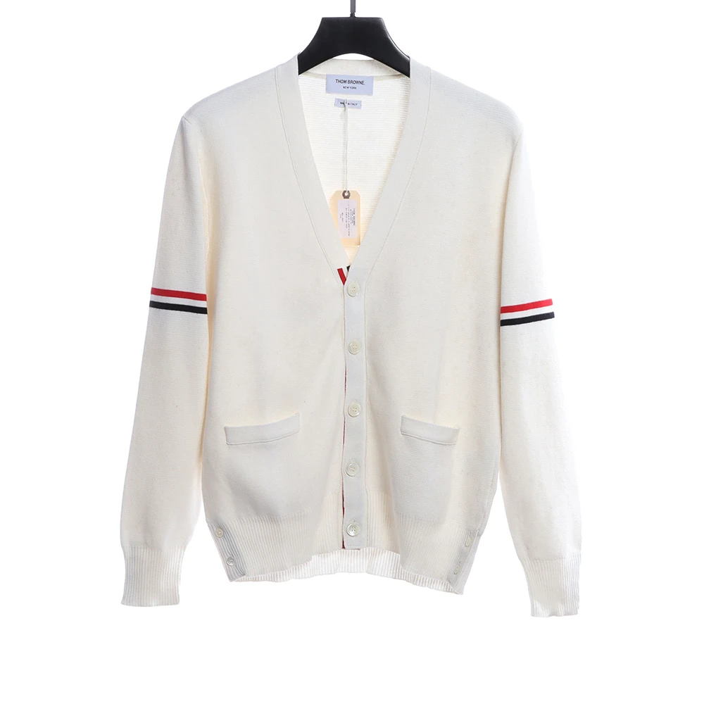 Double-sleeve webbing armband cardigan sweater