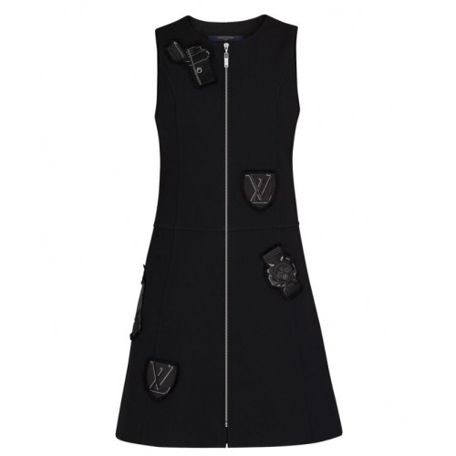 Louis Vuitton Women's Sleeveless Zipped A-Line Dress With Embroidered Patches Black