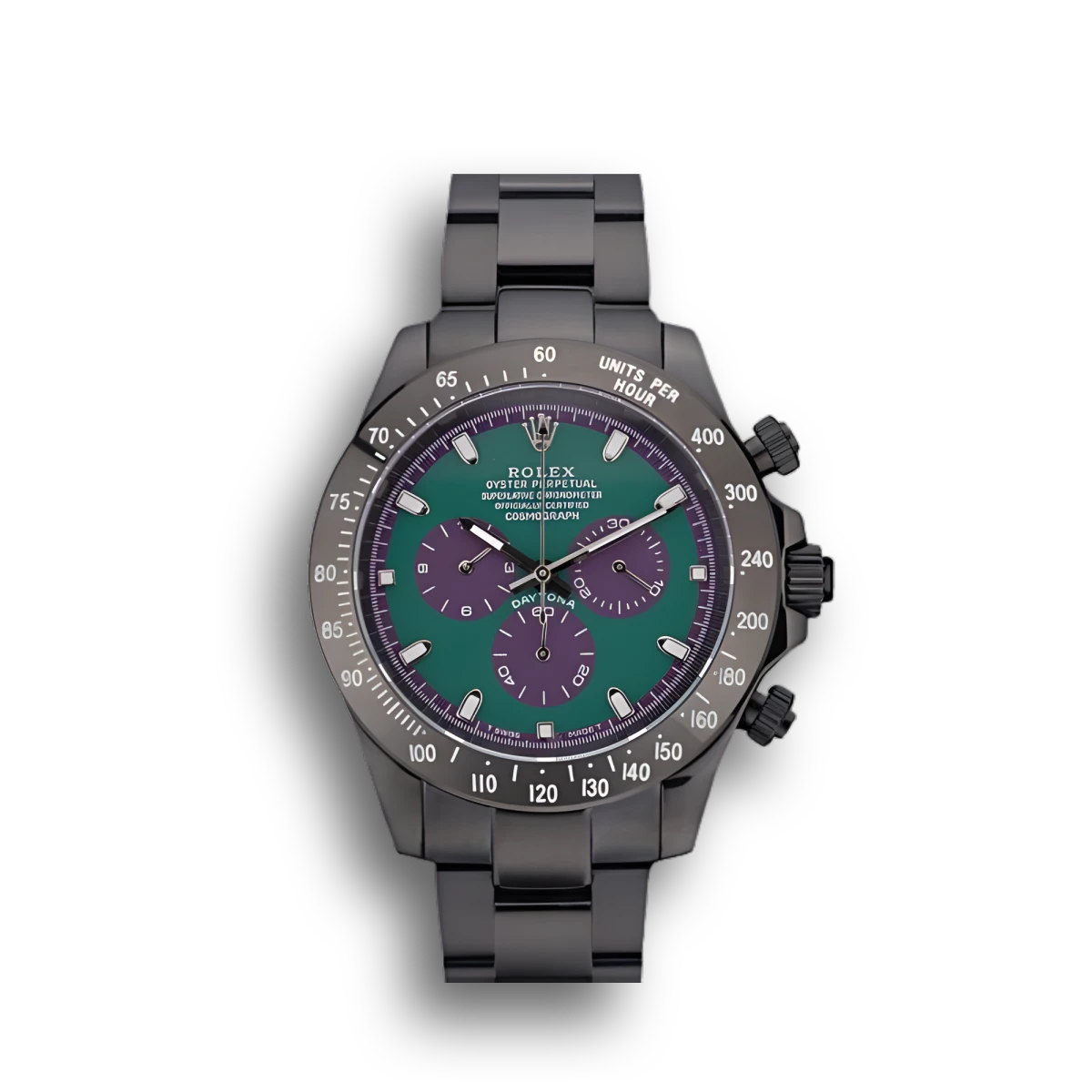 Daytona Black Ion Plated Tachymeter Black Stainless Steel Strap Green Dial 80246
