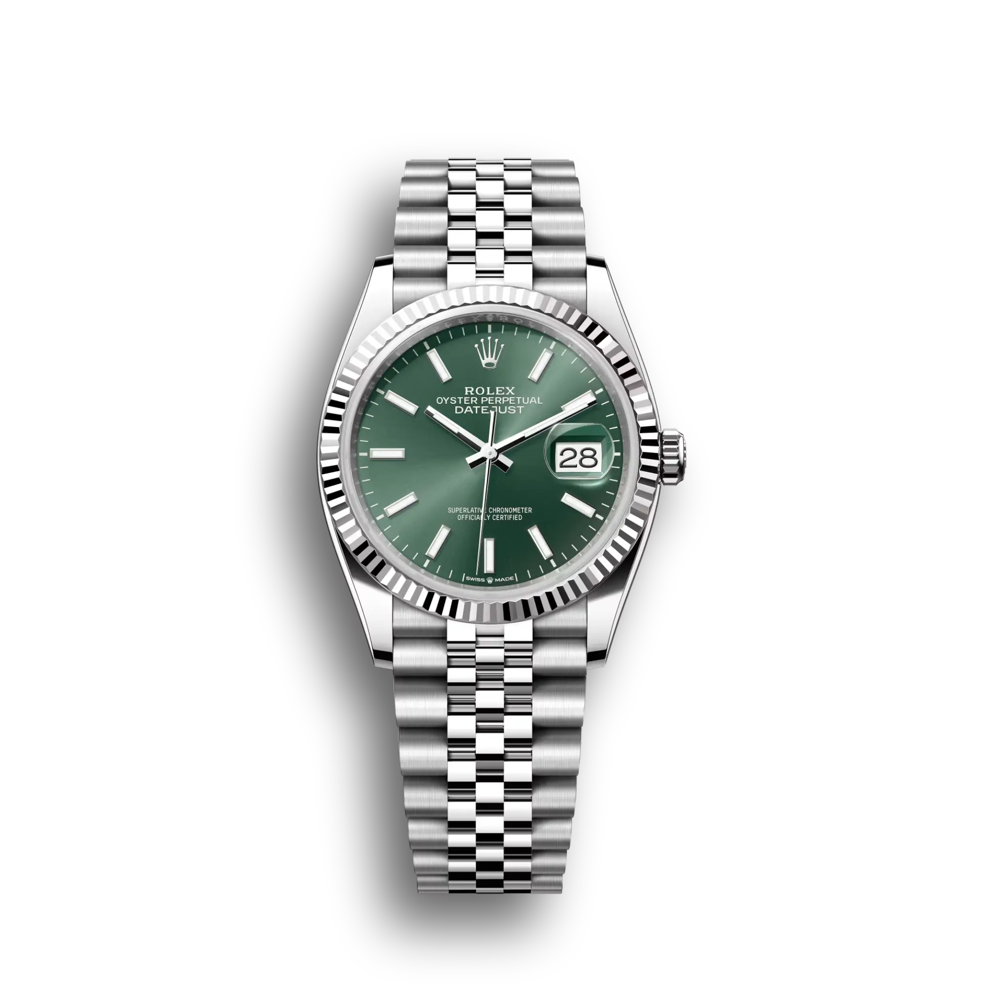 Datejust: Oystersteel and white gold, mint green, m126234-0051