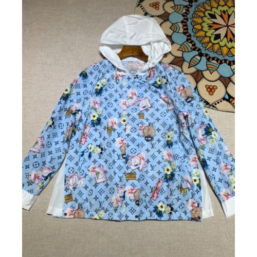 Louis Vuitton Monogram zipper printed hooded jacket Blue
