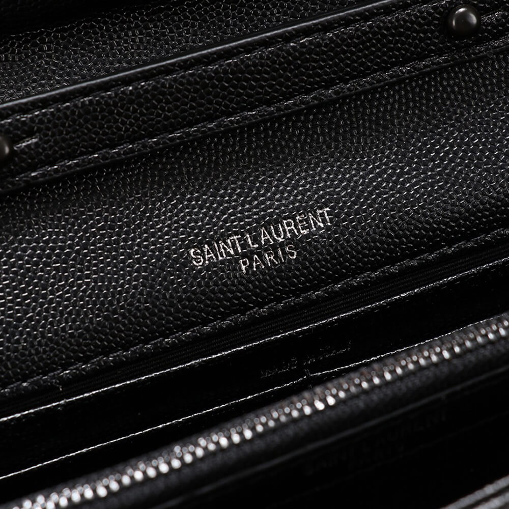 YSL Saint Laurent Chain-strap YSL-plaque grained-leather wallet