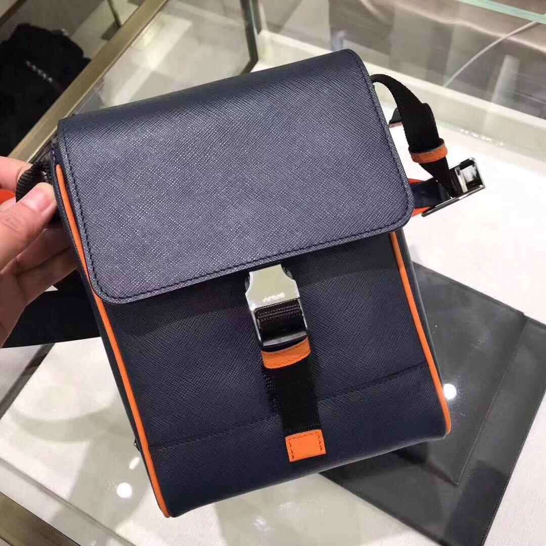 Prada Men Saffiano Leather Shoulder Bag Blue With Original 2VD019
