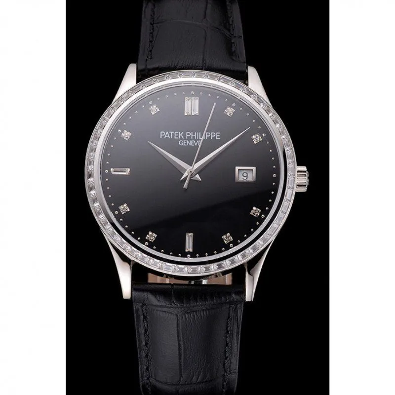 Calatrava Black Dial Diamond 38 mm, Stainless Steel