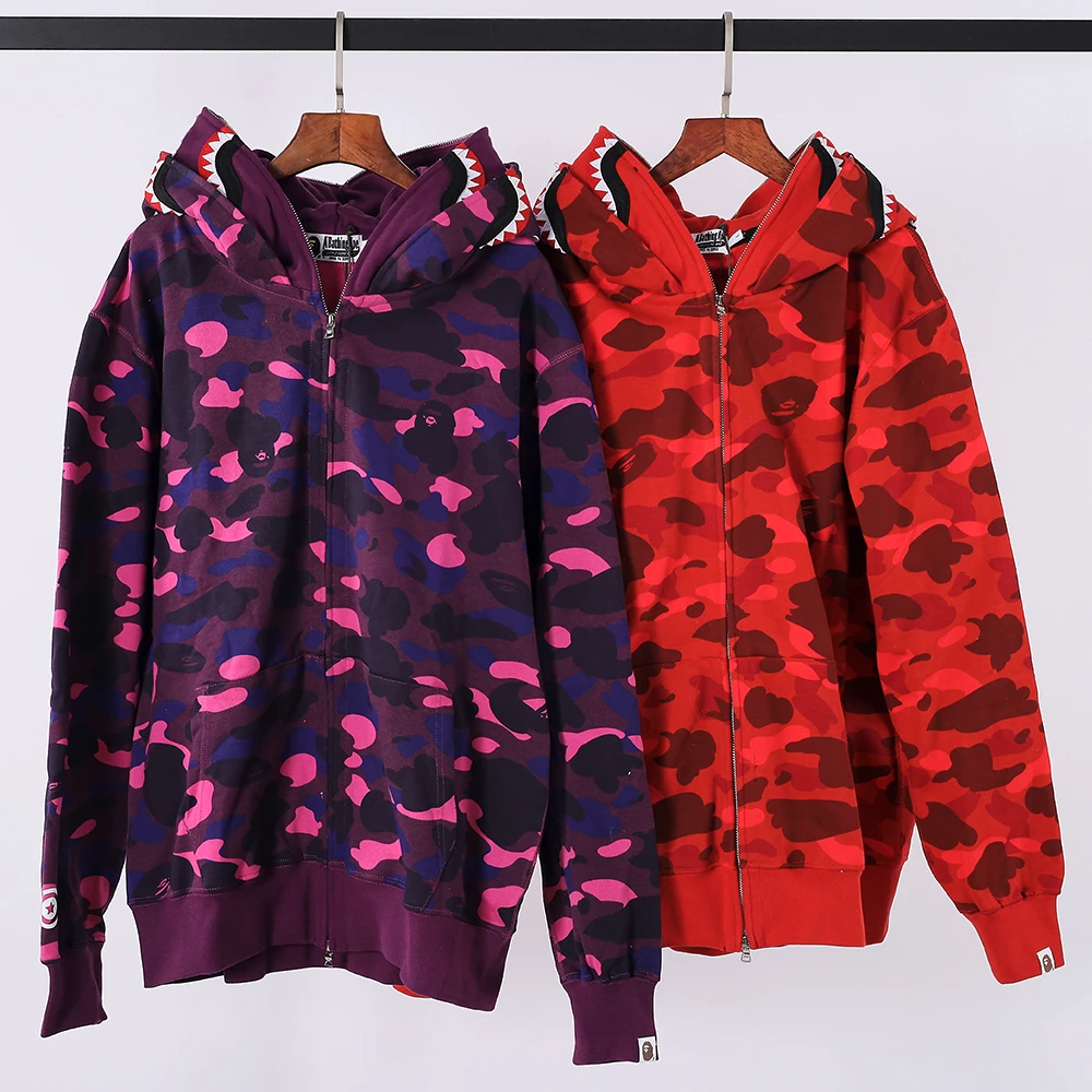 Shark Full Zip Hoodie Double Hat (Blue/ Red /Purple)