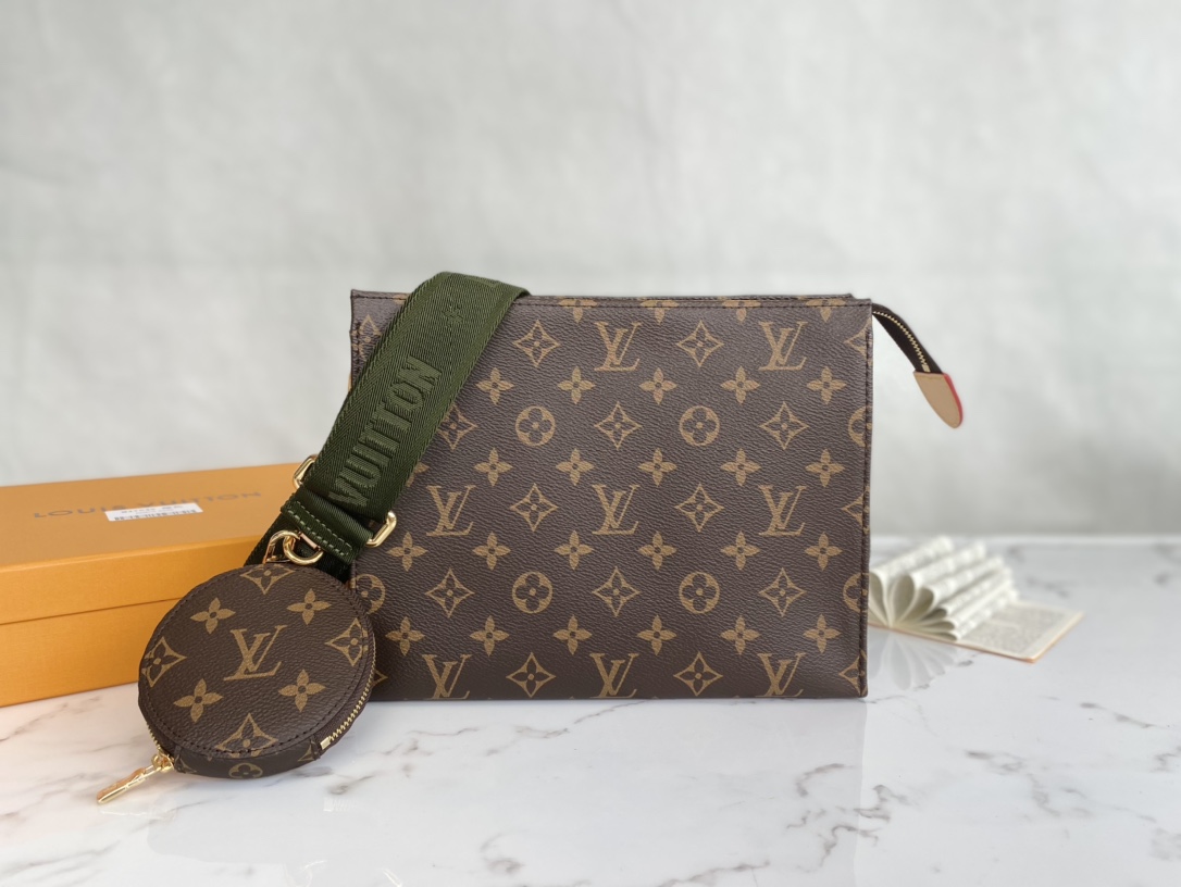 Louis Vuitton Pochette Voyage MM Monogram Macassar Coated Canvas Green