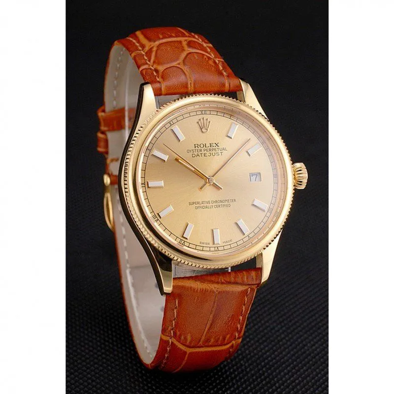 Datejust Gold Dial Gold Case Light Brown Leather Strap