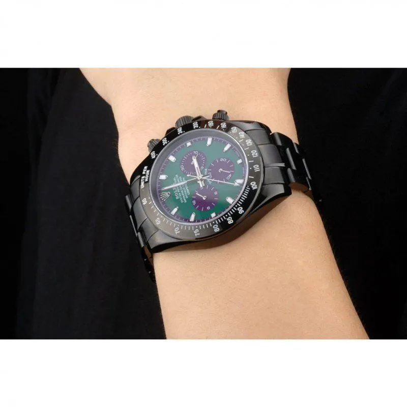 Daytona Black Ion Plated Tachymeter Black Stainless Steel Strap Green Dial 80246