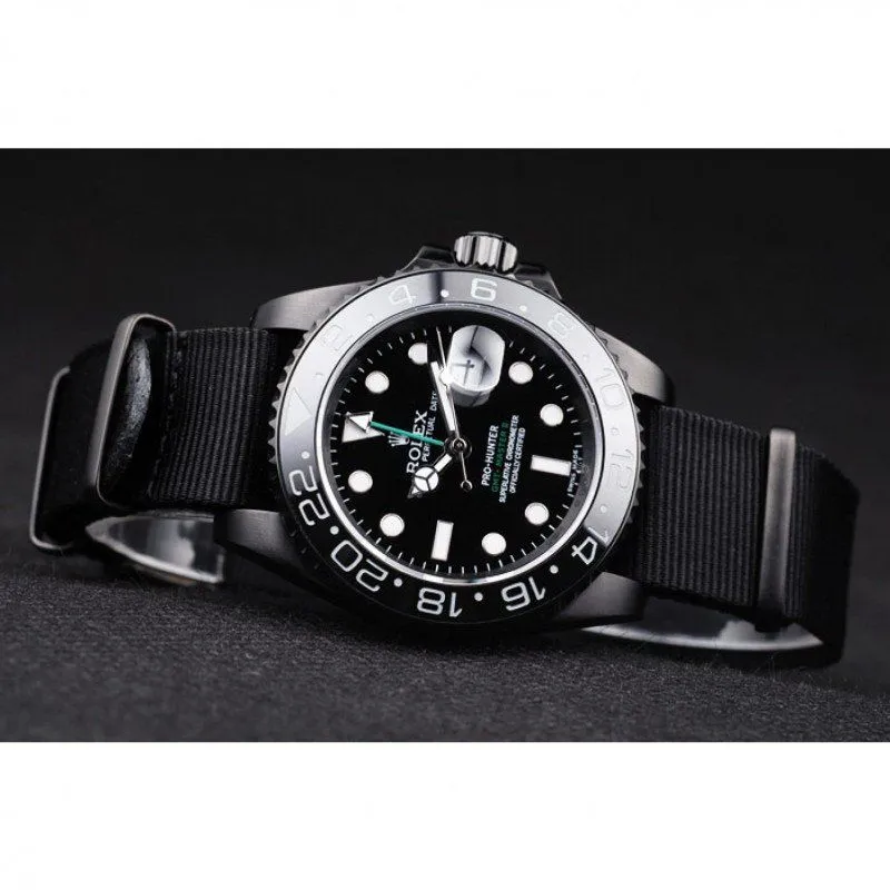 Swiss GMT Master II Pro-Hunter Black Fabric Strap Black Dial
