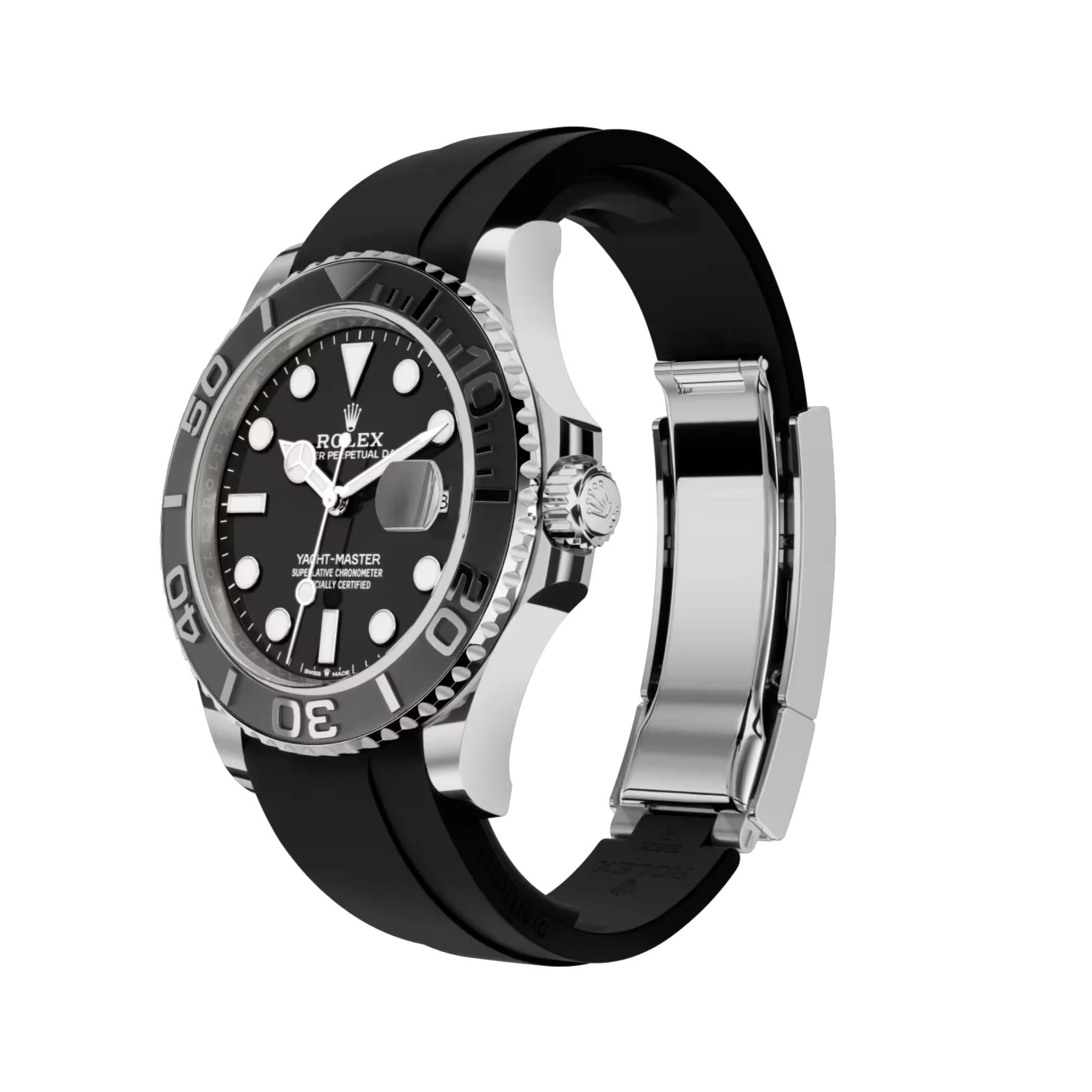 Yacht-Master: white gold, black dial, Oysterflex bracelet, m226659-0002