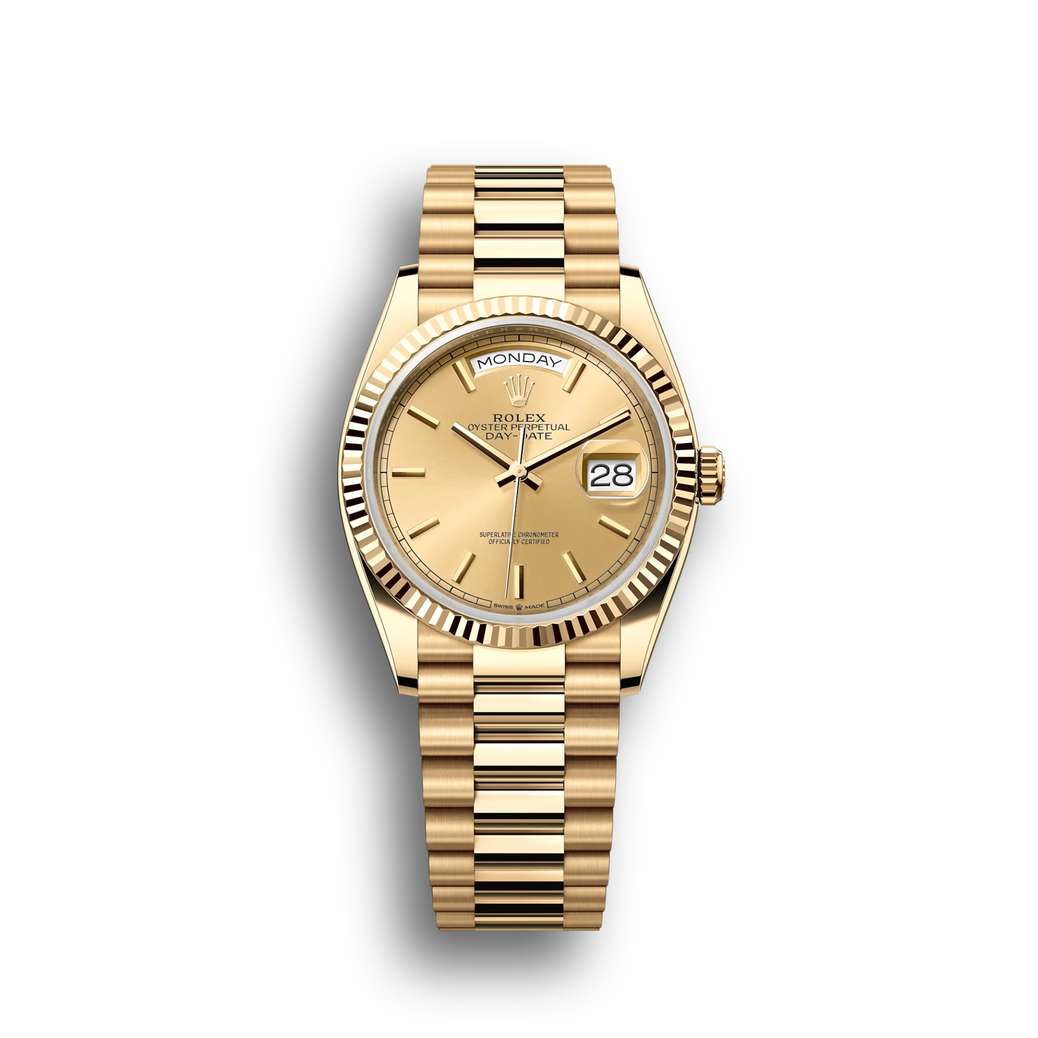 Day-Date: Yellow gold, champagne-colour dial, President bracelet, m128238-0045