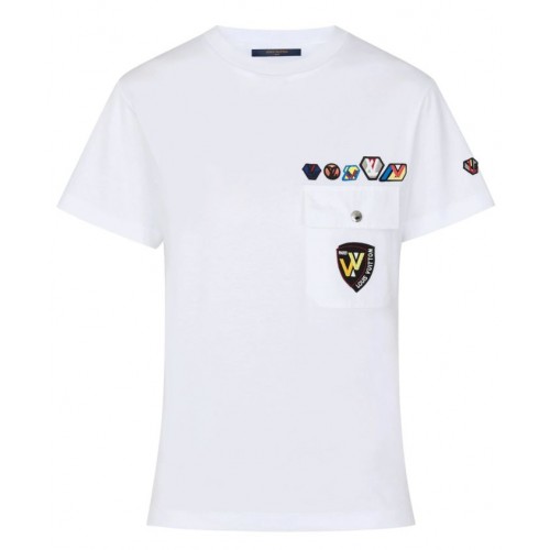 Louis Vuitton Womens t shirt with pocket and lv small patches White