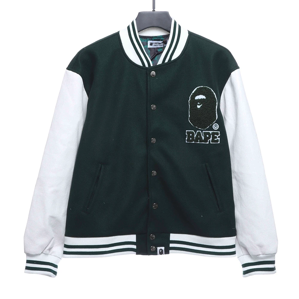 Colorblock woolen baseball jacket(Black/Green)