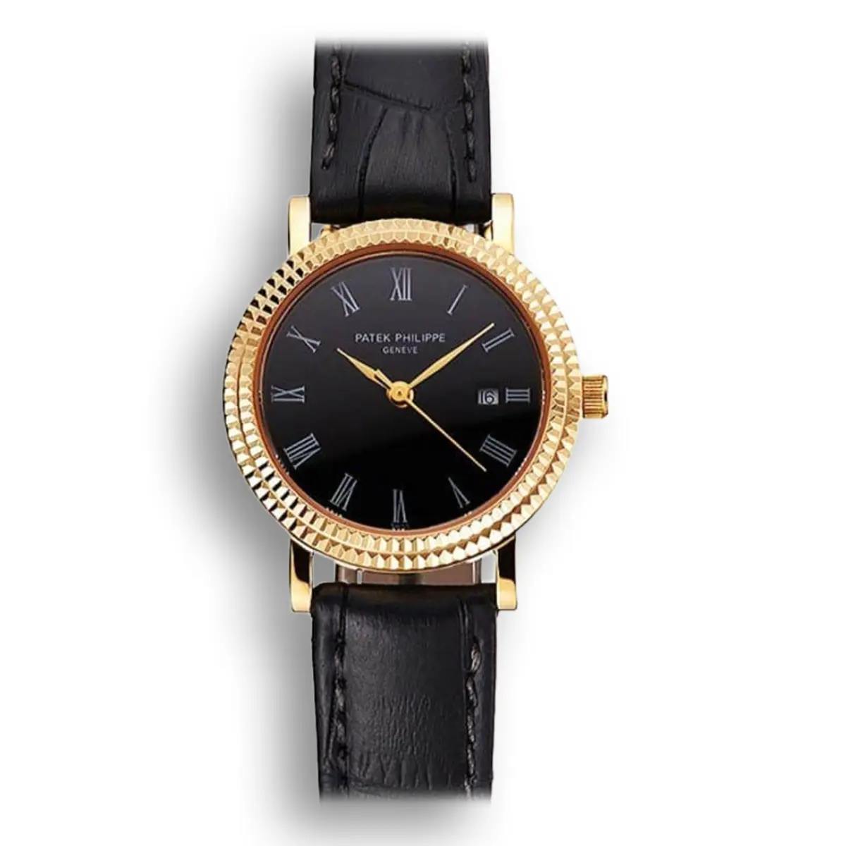Calatrava Black Dial Roman 28 mm, Yellow Gold Plated
