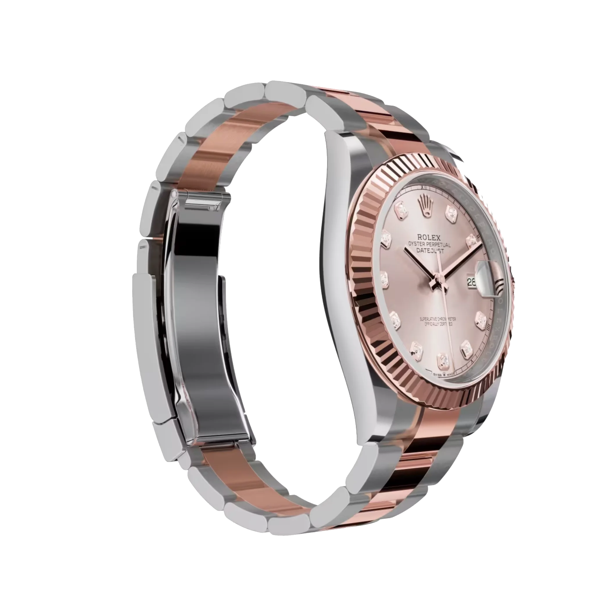 Datejust: Oystersteel and Everose gold, sundust diamond-set dial, Oyster bracelet, m126331-0007
