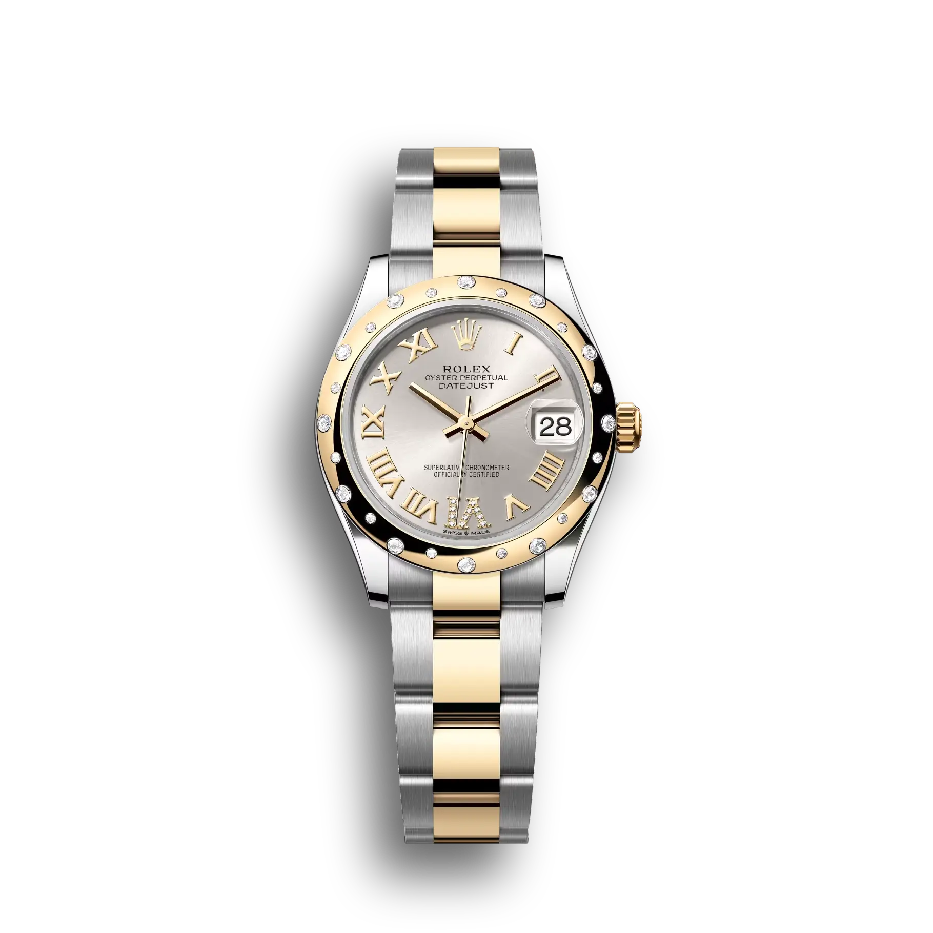 Datejust: Oystersteel and yellow gold, silver, diamond-set, m278343rbr-0003