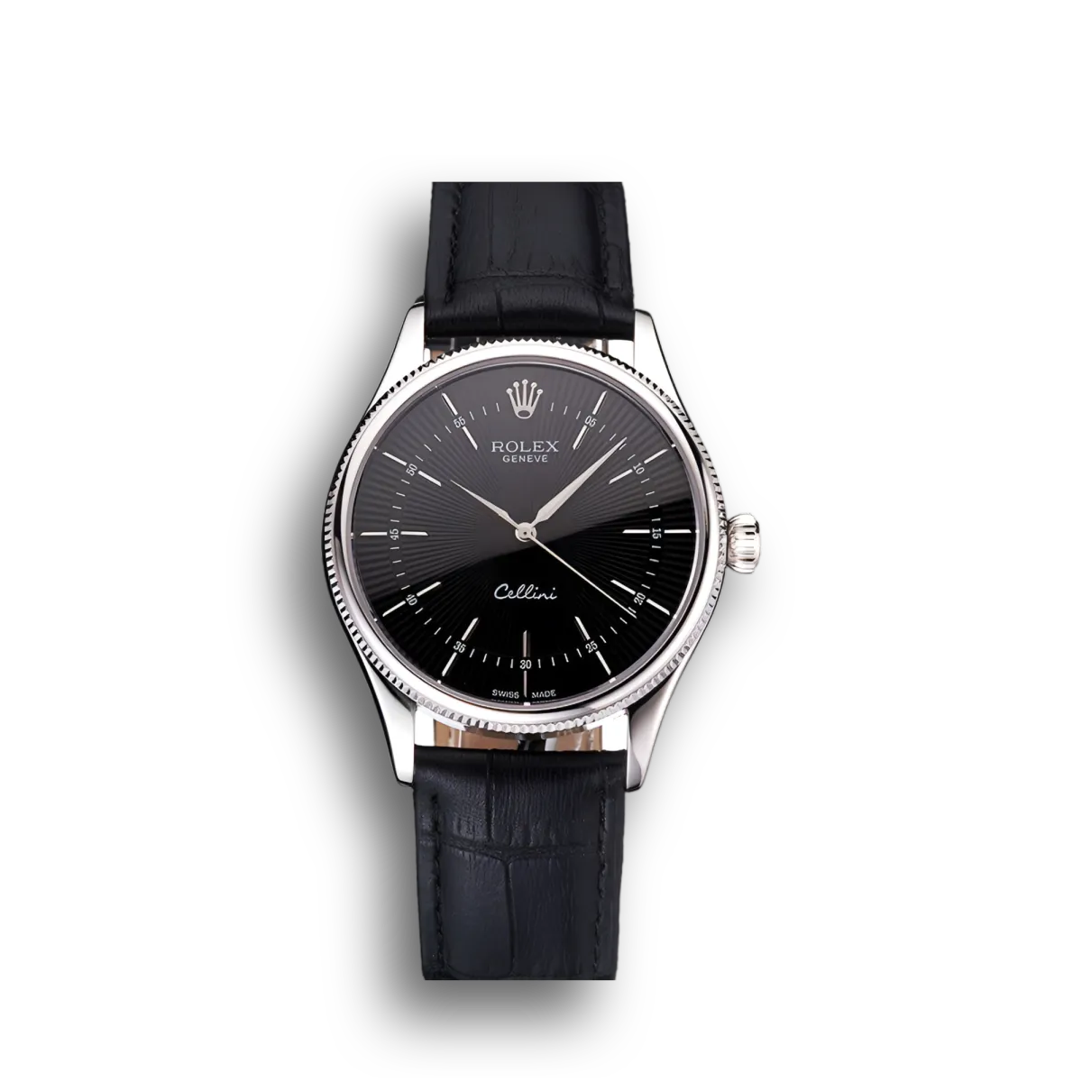 Swiss Cellini Black Dial Steel Case Black Leather Strap