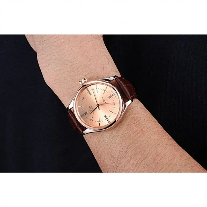 Cellini Gold Dial And Bezel Stainless Steel Case Brown Leather Strap 622840