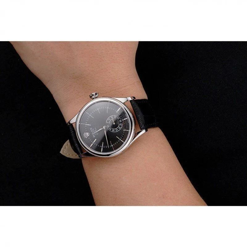 Swiss Cellini Black Dial Stainless Steel Case Black Leather Strap