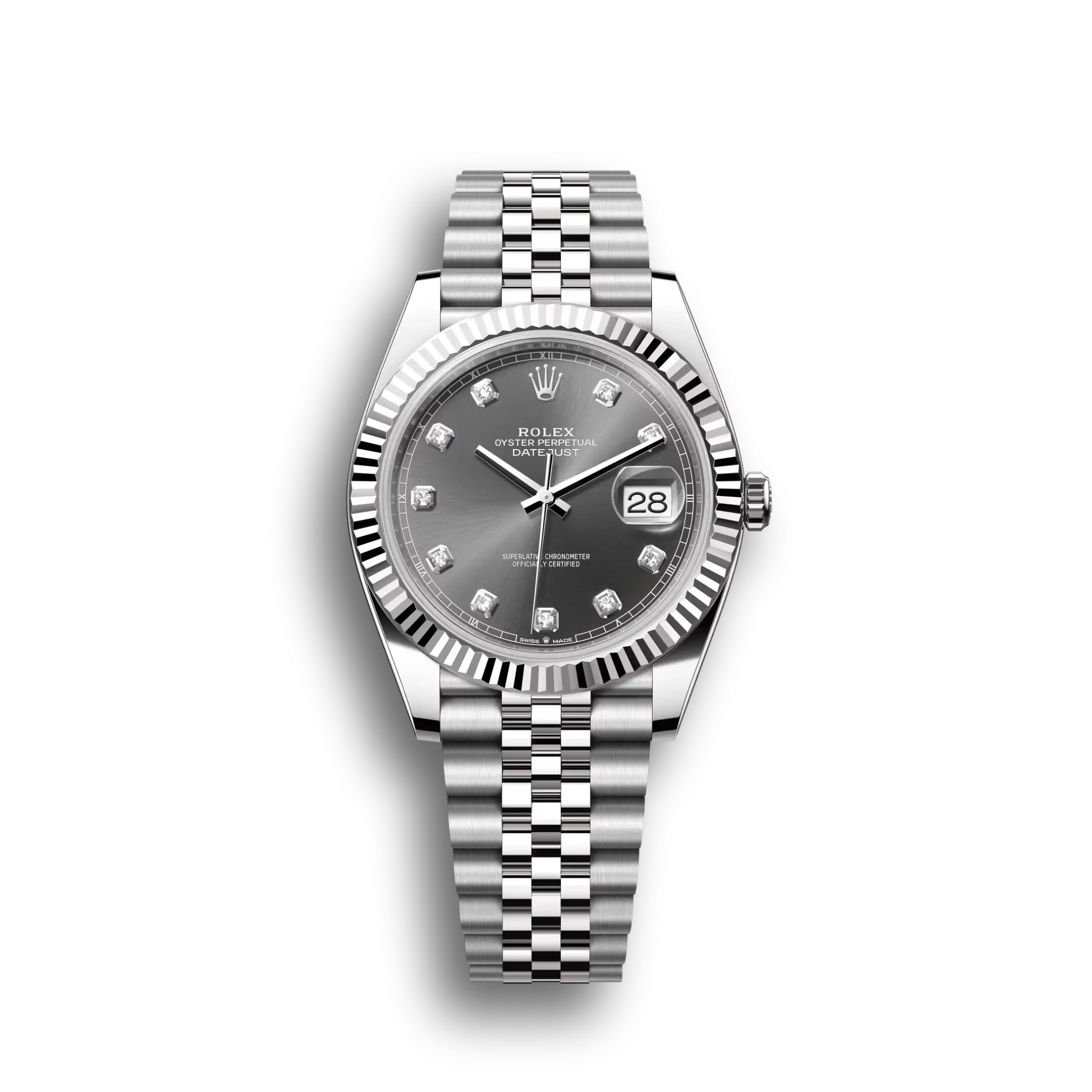 Datejust: Oystersteel and white gold, slate, diamond-set, m126334-0006