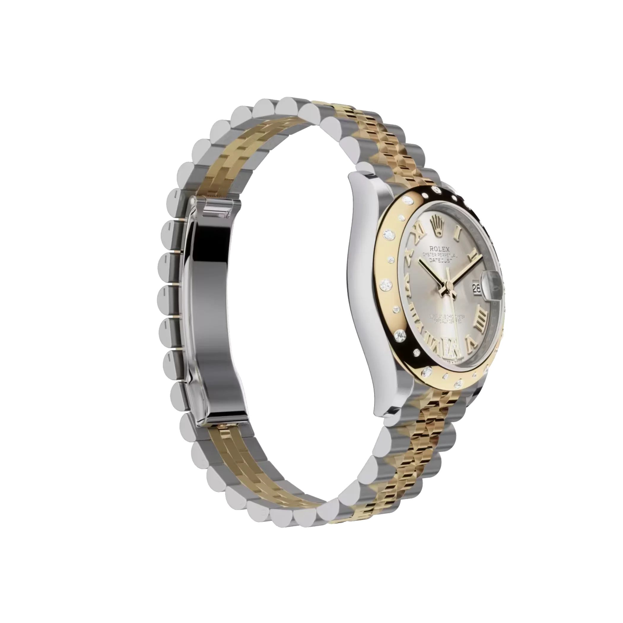 Datejust: Oystersteel and yellow gold, silver, diamond-set dial, Jubilee bracelet, m278343rbr-0004