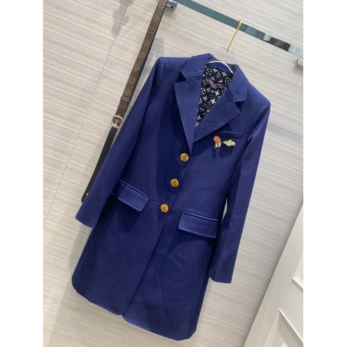 louis vuitton monogram long coat blue with a belt fall