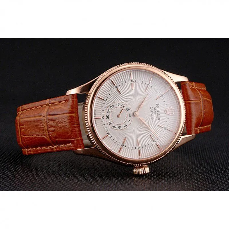 Swiss Cellini White Dial Rose Gold Case Light Brown Leather Strap