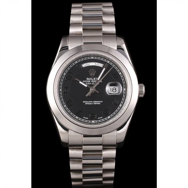 Swiss Day-Date Stainless Steel Bracelet Black Dial 80294