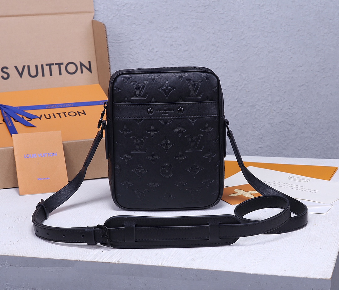 Louis Vuitton M44972 Danube Slim Mens Bag Monogram Shadow Cowhide Leather