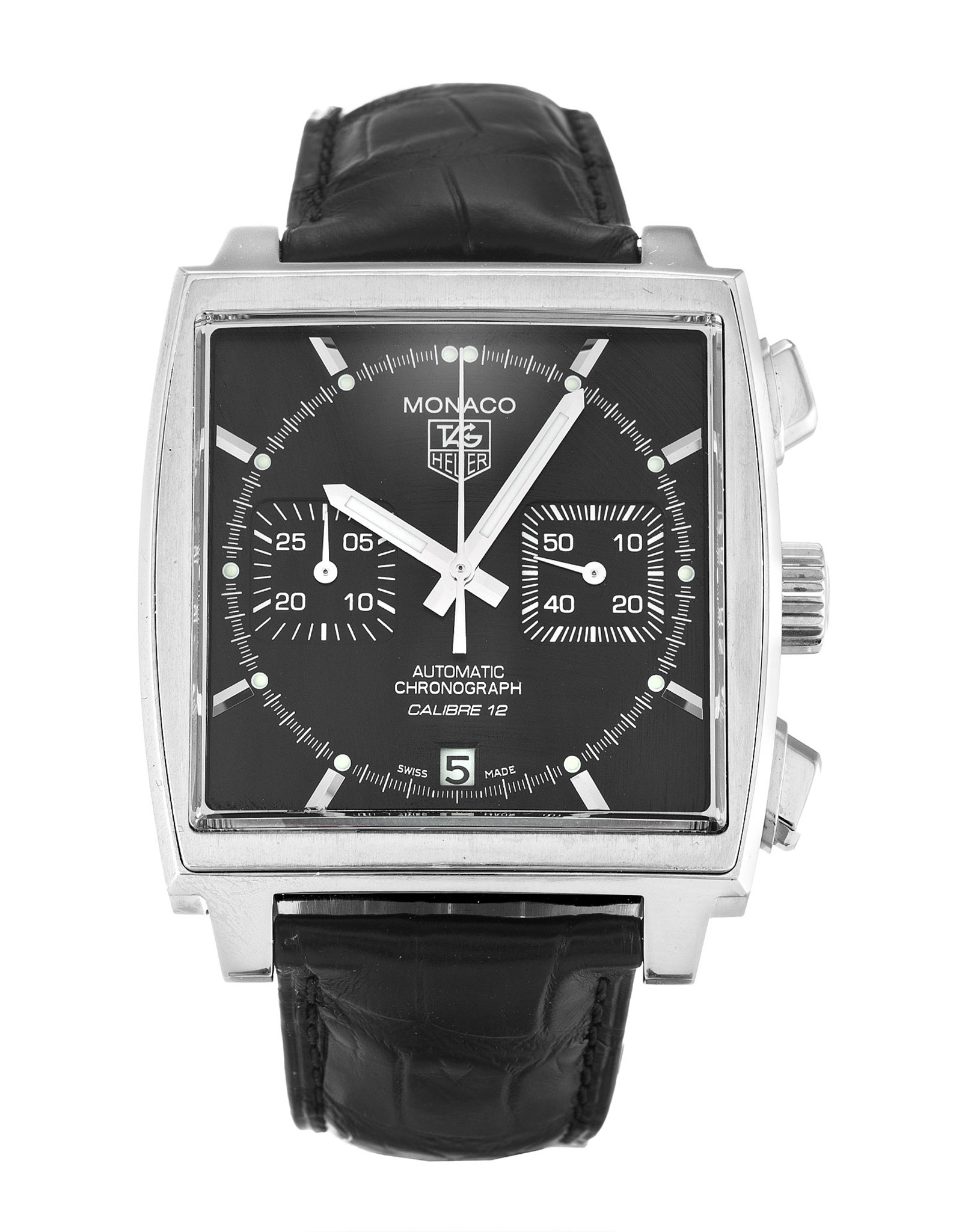 Monaco Black Dial Stick Markers CAW2110.FC6177-39 MM