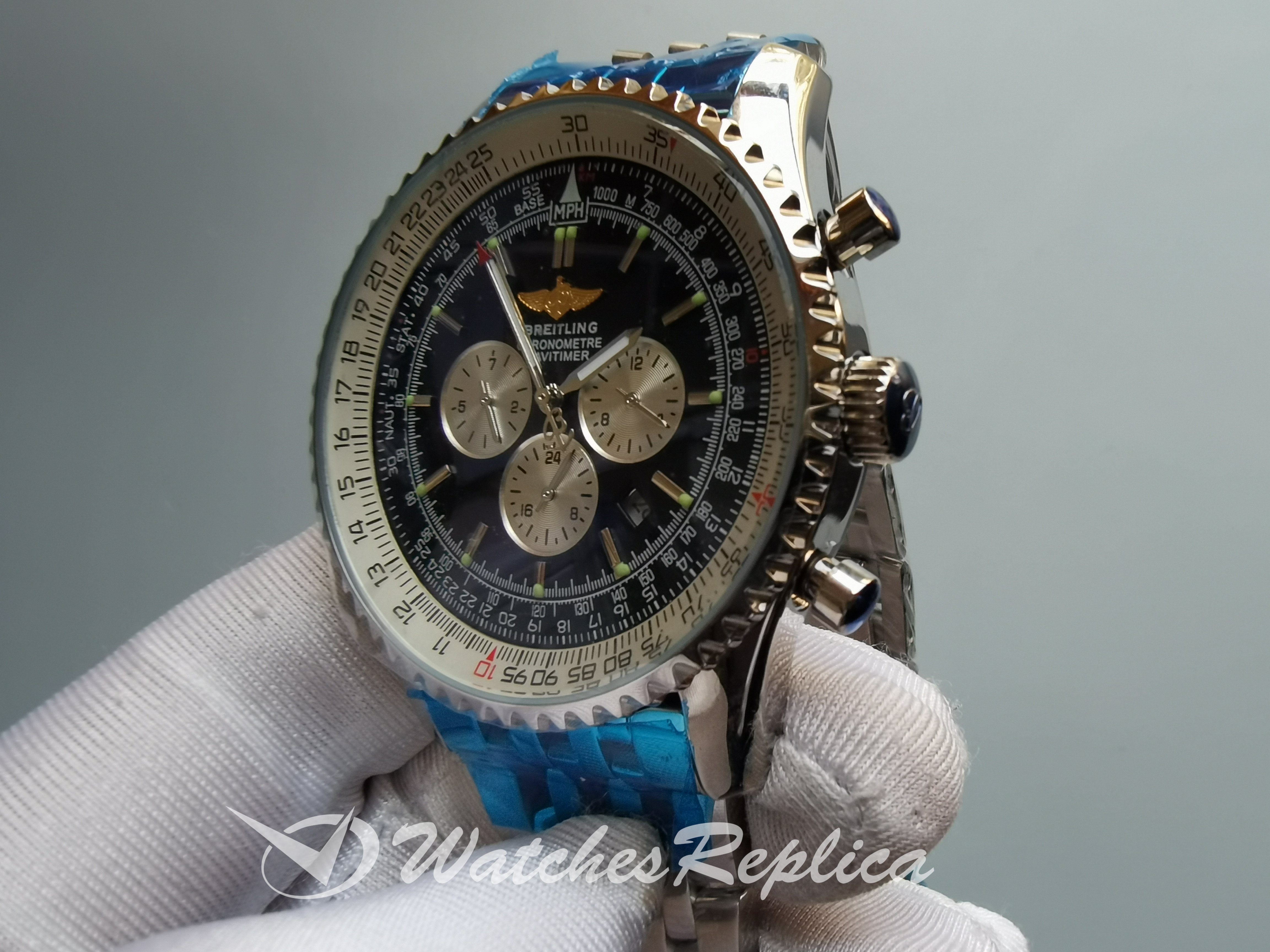 Navitimer Black Dial And Stainless Steel For Men Watch