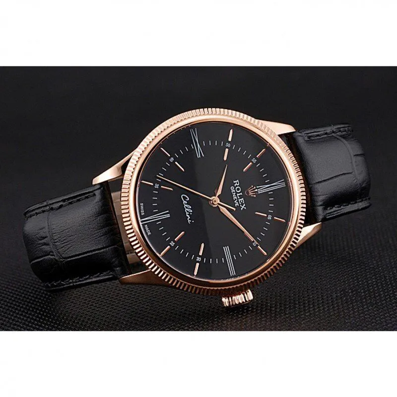 Swiss Cellini Time Rose Gold Case Black Dial Black Leather Bracelet 622656