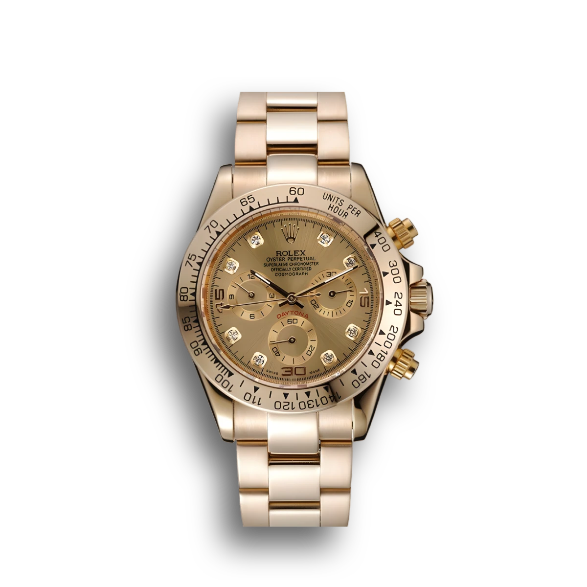 Cosmograph Daytona Brown Dial Diamond Numerals Gold Case And Bracelet 1454245