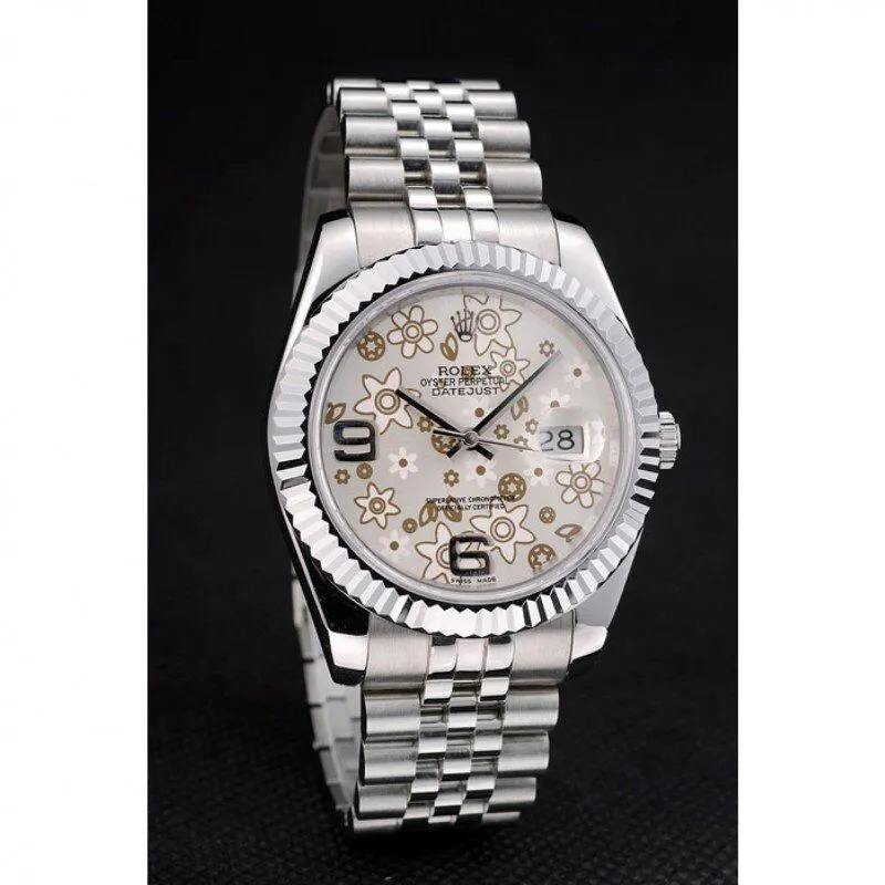 DateJust Stainless Steel Ribbed Bezel Flower Silver Dial 41983