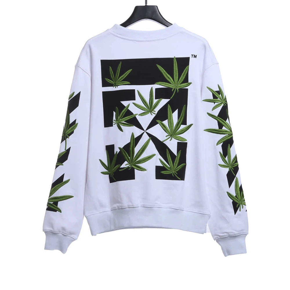 Embroidered Leaf Arrow Sweatshirt (Black / White)